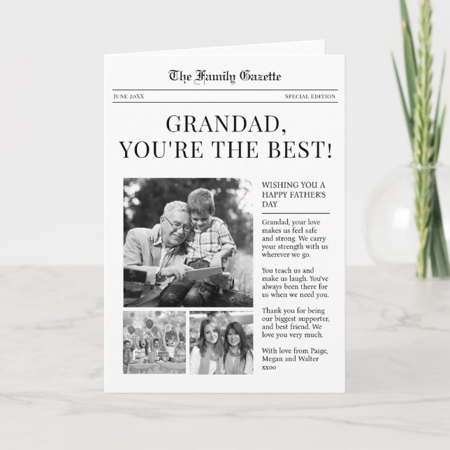 Newspaper Grandad Father's Day greeting card (Front)