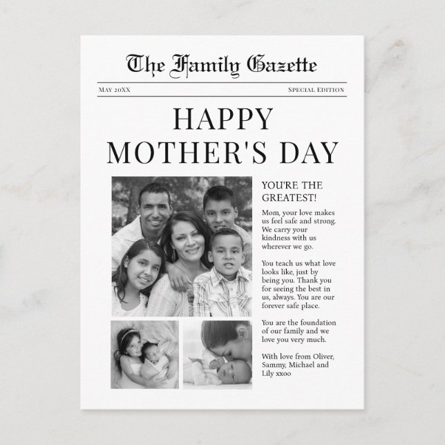 Newspaper Happy Mothers Day greeting card (Front)