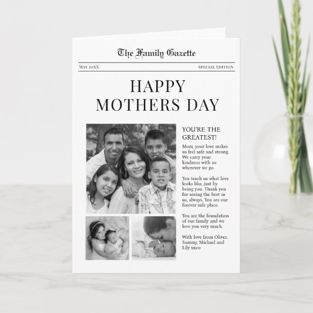 Newspaper Happy Mothers Day greeting card (Front)