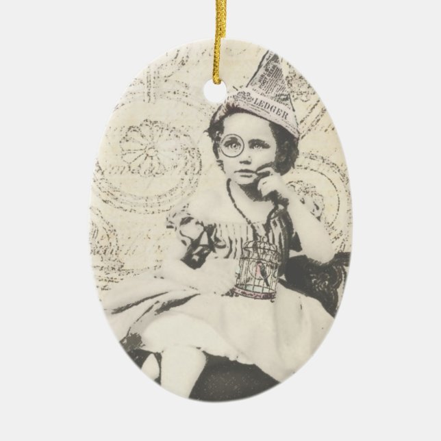 Newspaper Hat Gal Ceramic Ornament (Front)