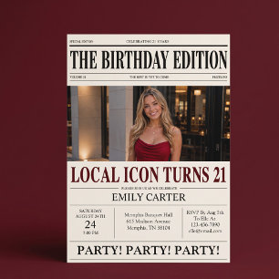Newspaper Headline Funny 21st Birthday Party Invitation
