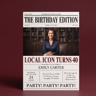 Newspaper Headline Funny 40th Birthday Party Invitation