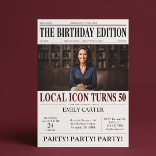 Newspaper Headline Funny 50th Birthday Party Invitation