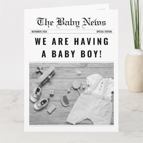 Newspaper Its A Boy Baby Gender Reveal Card