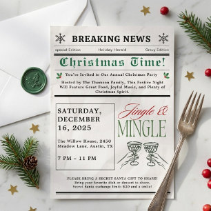 Newspaper Jingle and Mingle Cocktail Christmas  Invitation