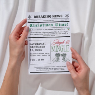 Newspaper Jingle and Mingle Cocktail Christmas Invitation