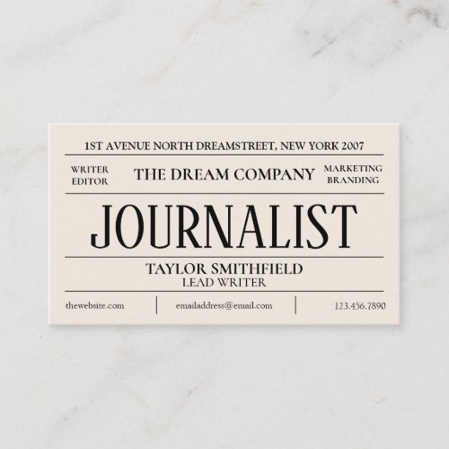 Newspaper Journalism Writer Vintage Business Card