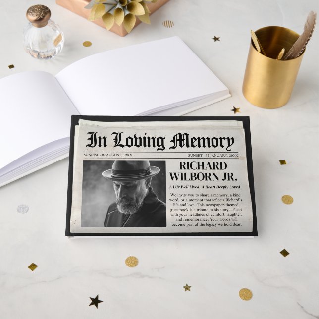 Newspaper Memorial Guestbook Funeral Guest Book (Front Open)