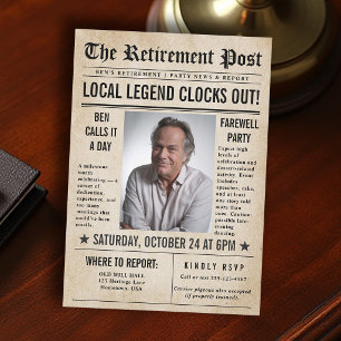 Newspaper Men Retirement News Funny Humorous Party Invitation