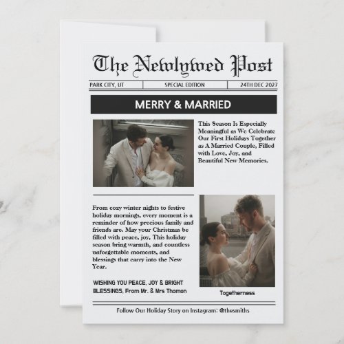 Newspaper Merry and Married Arch Photo Collage  Holiday Card