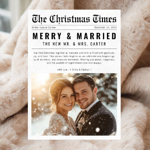 Newspaper Merry and Married Newlywed Christmas Holiday Card