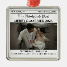 Newspaper Merry and Married Newlywed Photo