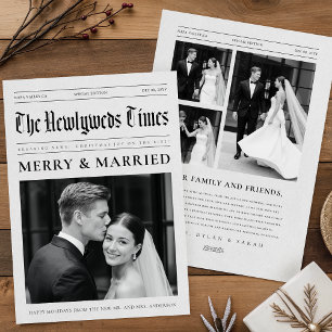 Newspaper Merry And Married Newlywed Wedding Photo Holiday Card