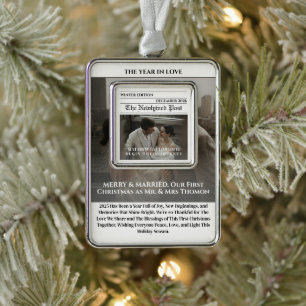 Newspaper Merry and Married Photo Christmas Ornament