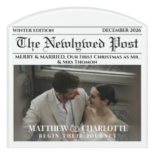 Newspaper Merry and Married Photo Door Sign