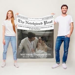 Newspaper Merry and Married Photo Fleece Blanket