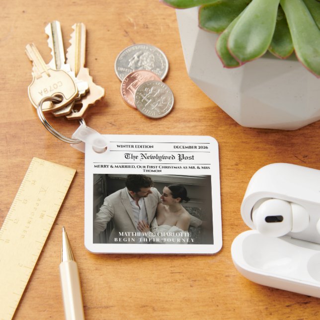 Newspaper Merry and Married Photo Keychain (Desk)