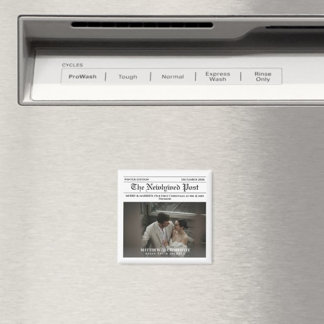 Newspaper Merry and Married Photo Magnet (In Situ (Dishwasher))