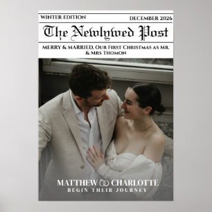 Newspaper Merry and Married Photo Newlywed Poster