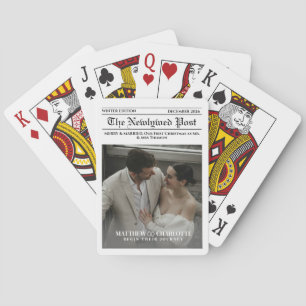 Newspaper Merry and Married Photo Poker Cards