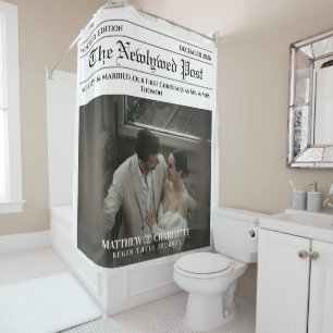 Newspaper Merry and Married Photo Shower Curtain