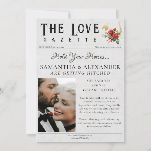 Newspaper Modern Horse Shoe Unique Photo Wedding Save The Date