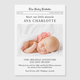 Newspaper Newborn Baby Announcement Magnetic Card
