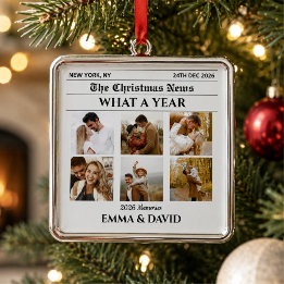 Newspaper Newlywed 6 Photo What a Year Couple Metal Ornament