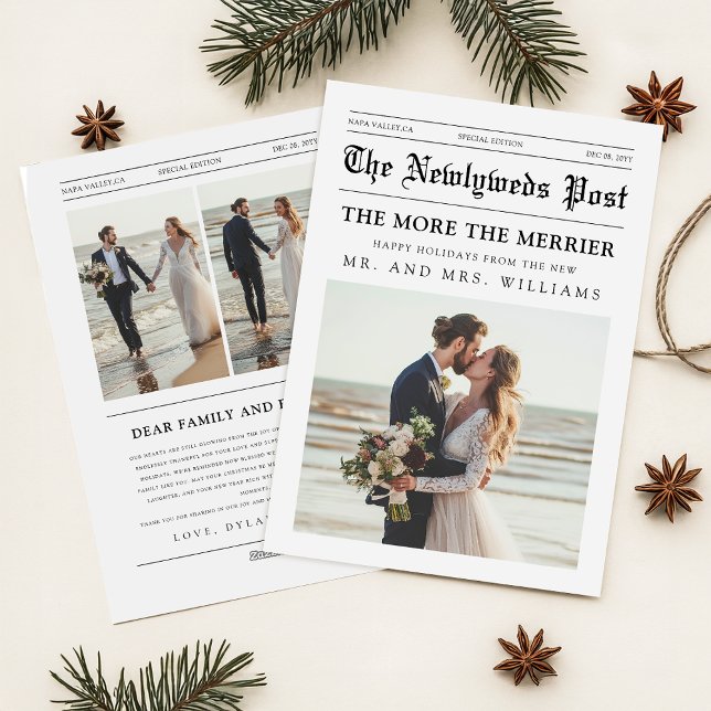 Newspaper Newlywed Romantic Couple Photo Christmas Holiday Card (Creator Uploaded)