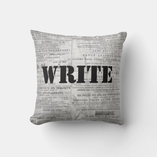 Newspaper News Print WRITE Writer Throw Pillow (Front)