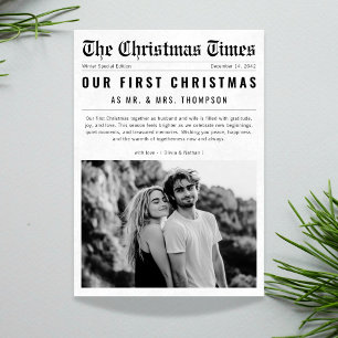 Newspaper Our First Christmas Married Newlywed Holiday Card