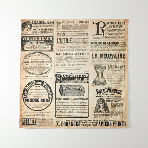 Newspaper page with advertisement _ Vintage engrav Tapestry