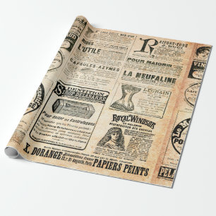 Newspaper page with advertisement - Vintage engrav Wrapping Paper