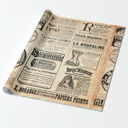 Newspaper page with advertisement _ Vintage engrav Wrapping Paper