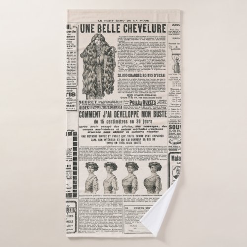 Newspaper page with antique advertisement bath towel