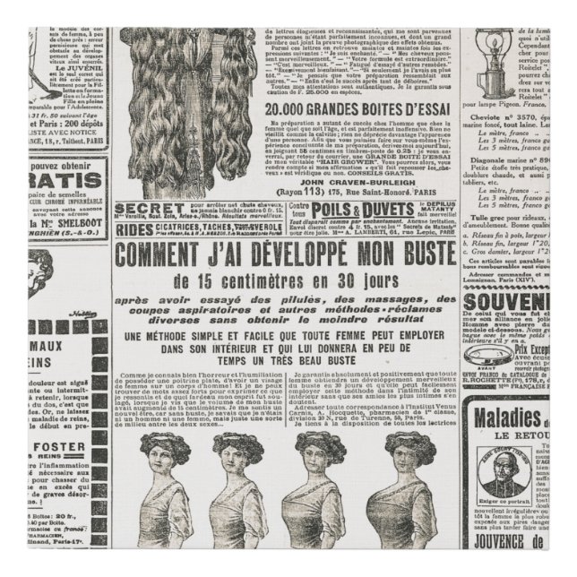 Newspaper page with antique advertisement faux canvas print (Front)