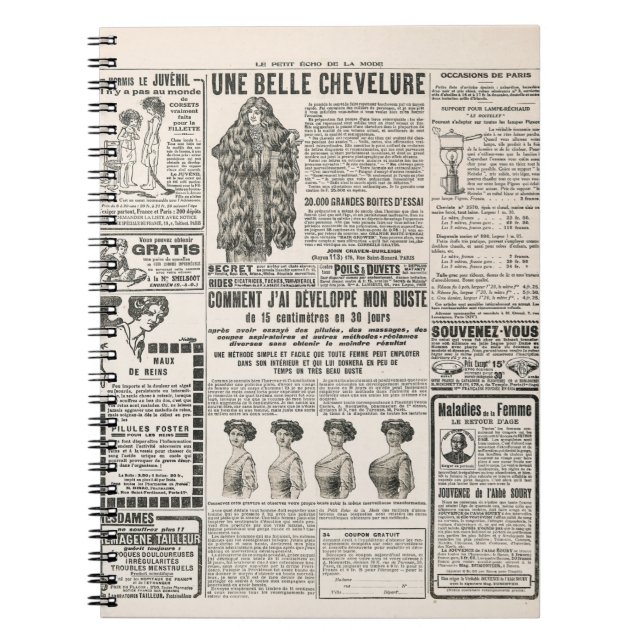 Newspaper page with antique advertisement notebook (Front)