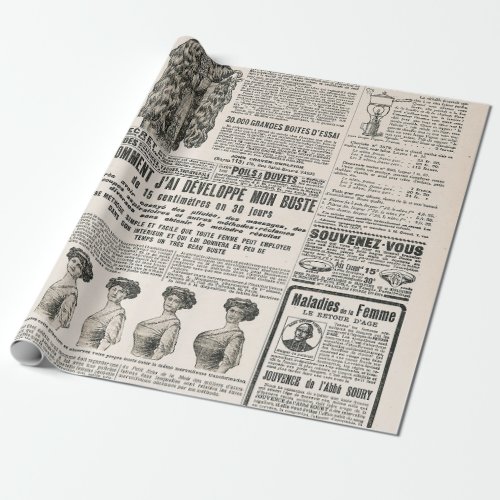 Newspaper page with antique advertisement wrapping paper