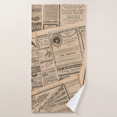 Newspaper pages with antique advertising Vintage  Bath Towel