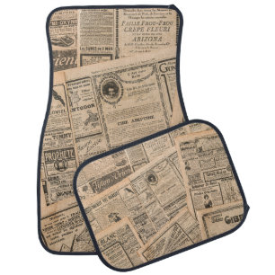 Newspaper pages with antique advertising. Vintage Car Floor Mat