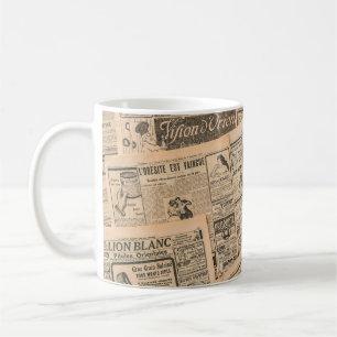 Newspaper pages with antique advertising. Vintage Coffee Mug