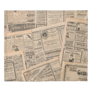 Newspaper pages with antique advertising. Vintage  Duvet Cover