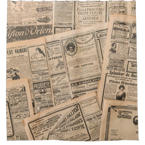 Newspaper pages with antique advertising Vintage  Shower Curtain