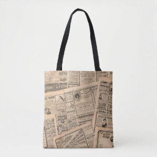 Newspaper pages with antique advertising. Vintage Tote Bag