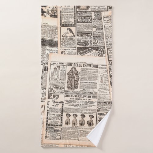 Newspaper pages with antique advertising Womans  Bath Towel