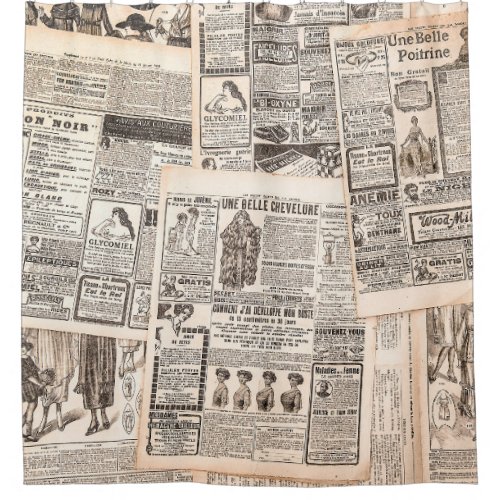 Newspaper pages with antique advertising Womans  Shower Curtain