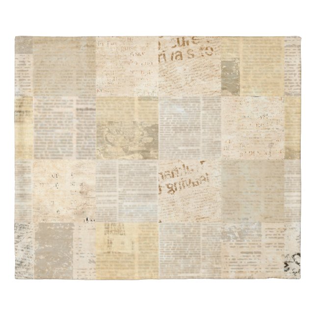 Newspaper paper grunge aged newsprint pattern back duvet cover (Front)