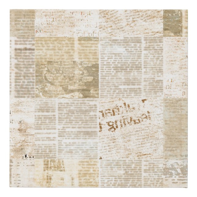 Newspaper paper grunge aged newsprint pattern back faux canvas print (Front)