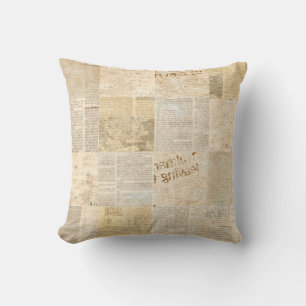 Newspaper paper grunge aged newsprint pattern back throw pillow