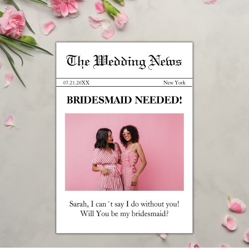 Newspaper Photo Be My Bridesmaid Proposal Card